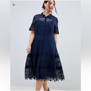 ASOS Design Curve Skater Lace Trim Shirt Dress